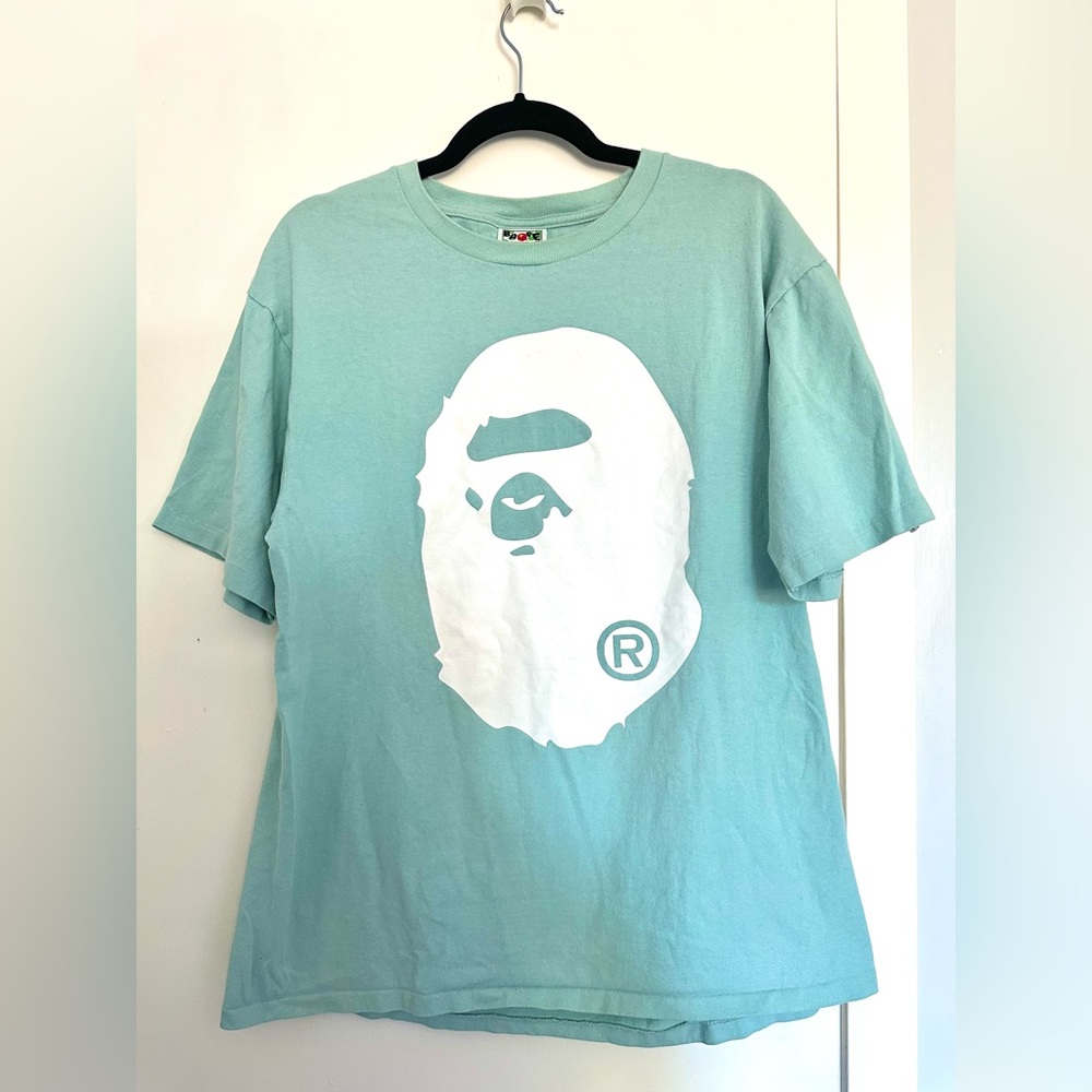 BAPE- A Bathing Ape Blue Green Sax Teal Big Head Tee Shirt XLarge